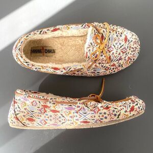 Minnetonka Aztec Patterned Moccasin Slippers Sz 9 Multicolor Cozy Boho Western